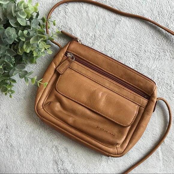 Fossil Handbags - VTG Fossil Tan Brown Leather Crossbody Bag Purse
